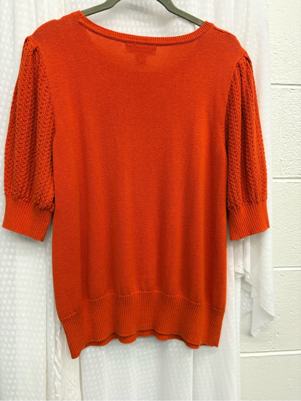 Vintage Lagenlook Boho Preppy Rusty Orange Knit with Puff Sleeves - Picture 2 of 5
